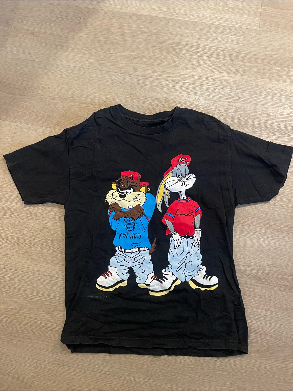 Black Cartoon Graphic Tee With Bugs Bunny & Taz